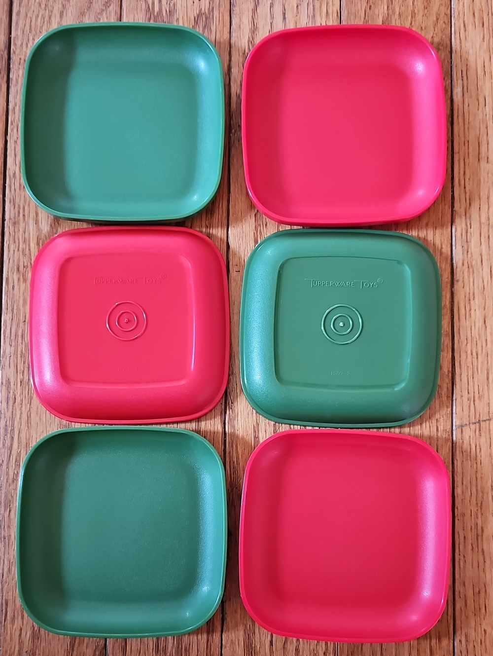 Vintage Tupperware Toys Play Dishes, Red And Green, Set Of Six, 1502-4, 1502-5